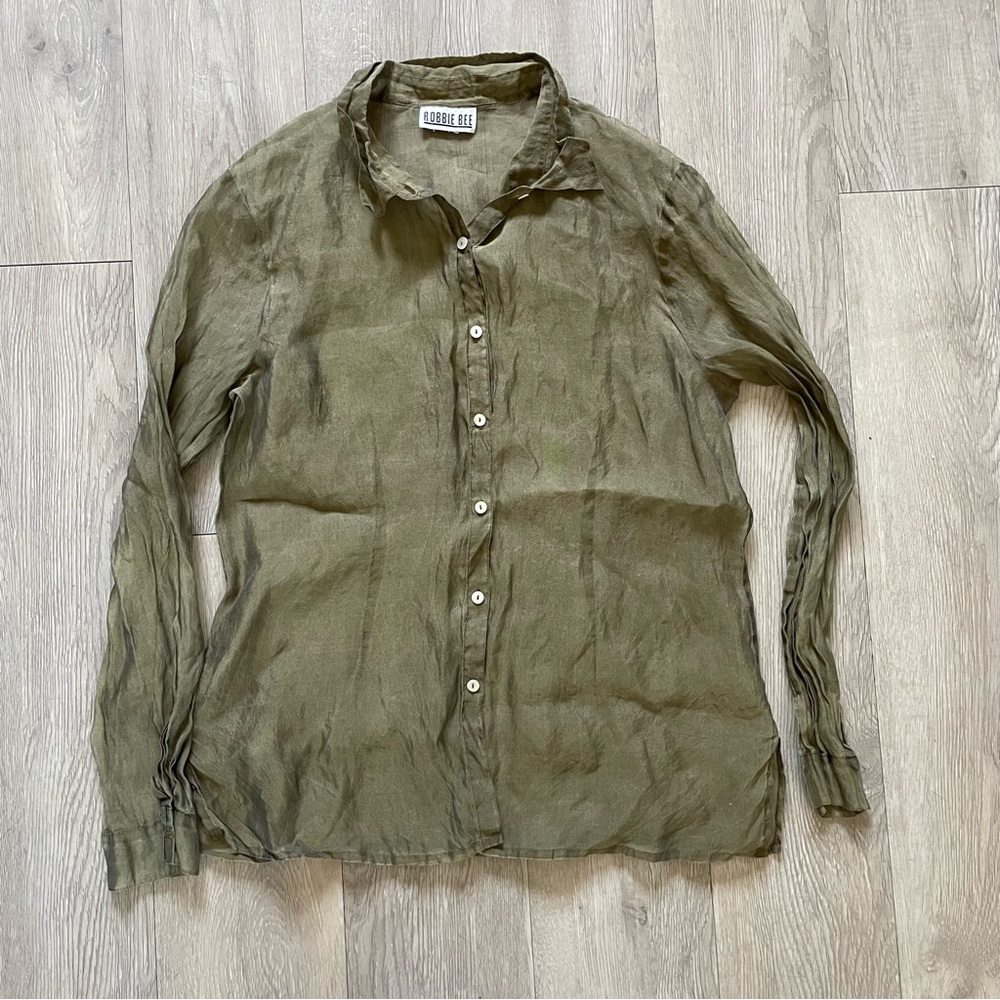 90s Olive green organza button up blouse
